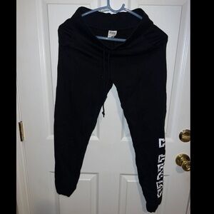 PINK Victoria's Secret Black Joggers with White Logo